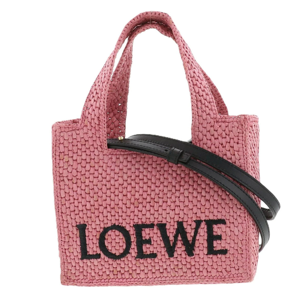LOEWE Font Tote Handbag Raffia Pink Black